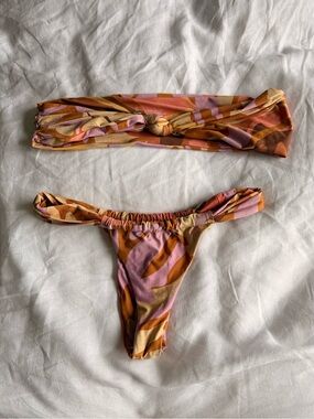 Stone Cold Fox Pink, Orange & Tan Abstract Print Bikini